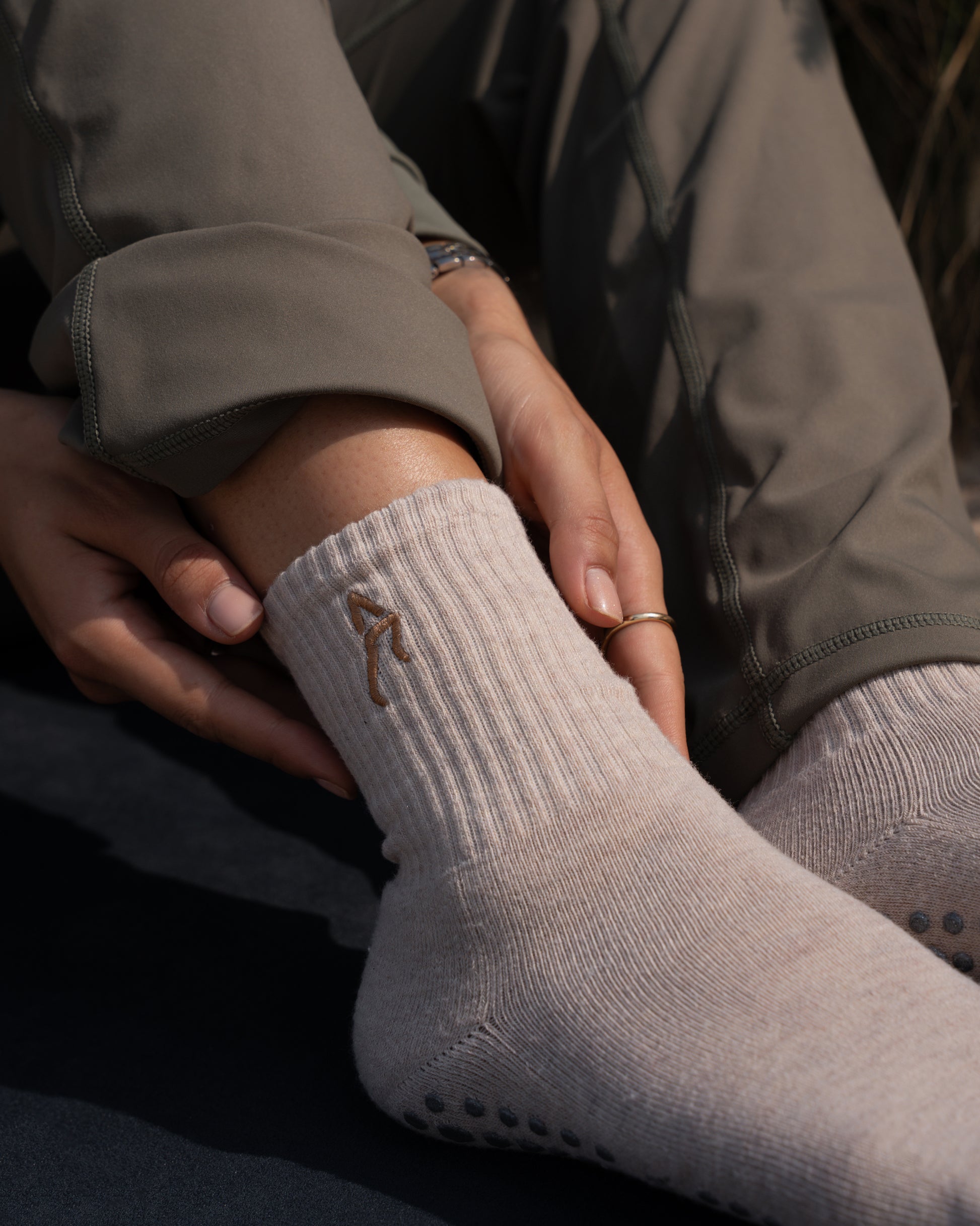 Sand Brown Grip Socks